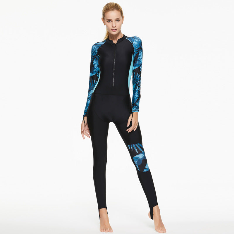 SBART Women One-piece Bodysuit Suit Female Printing Dry Diving Suit Long-sleeved Surfing Uv Protection Prevent Jellyfish Wetsuit
