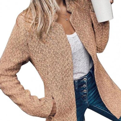 Autumn Winter Women Stand Collar Long Sleeve Thick Slim Mid-length Coat Jacket Cardigan