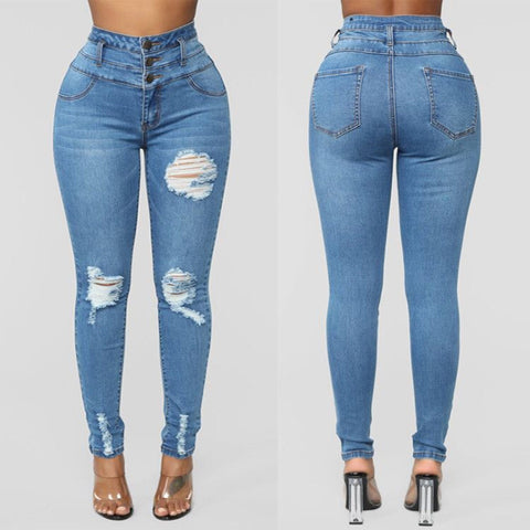 Fashion Womens Casual Pocket High Waist Jeans Denim Pants Trousers