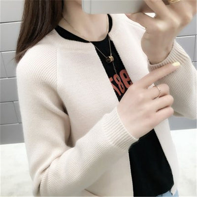 Fashion 2021 spring new outside korean style round neck long-sleeved sweater women's cardigan short coat female sweater PZ1788