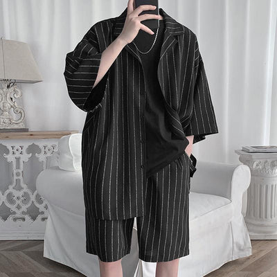 Handsome Well Fitting Sets New Men's Mid-sleeve Shorts Sets INCERUN Male Streetwear All-match Simple Striped Suit 2 Pieces S-5XL