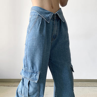 Pants for Women Jeans Jeans Women Fashion Aesthetics Vintage Cuffed V Shaped Waist Pocket Womens Silvers Jeans