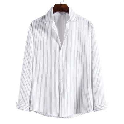 Men Autumn Winter Classic Stripe Print Turn-Down Collar Fashion Single Breasted Long Sleeve Blouse Shirt