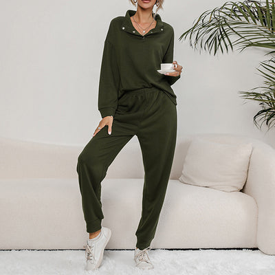 Women Casual Two Piece Sets Turn Down Collar Buttons Sweatshirts And Jogging Harem Pants Suits Solid Homewear Female Tracksuits