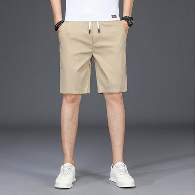 Summer Thin Men's Casual Shorts Slim Straight Solid Color Elastic Knee-length Jogging Sweatpants Ice Silk Beach Quick Dry Shorts