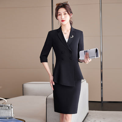 High Quality Half Sleeve Suits Women Summer Thin High End Professional Temperament Slim Blazer And Skirt Office Ladies Work Wear
