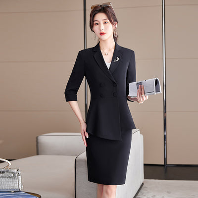 High Quality Half Sleeve Suits Women Summer Thin High End Professional Temperament Slim Blazer And Skirt Office Ladies Work Wear