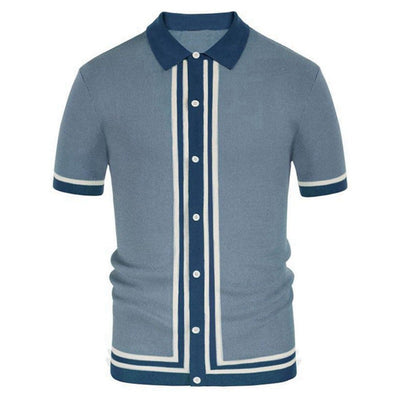 Men's Knitted Polo Shirts Summer Striped Slim-Fit Cardigan Sweater Men Short Sleeve Single Breasted Turn-down Collar Polo Shirts