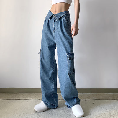Pants for Women Jeans Jeans Women Fashion Aesthetics Vintage Cuffed V Shaped Waist Pocket Womens Silvers Jeans