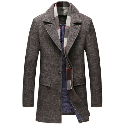 2021 Long Jackets & Coats Single Breasted Casual Mens Fashion Men Thicken Woolen Long Overcoat High Quality Slim Coat
