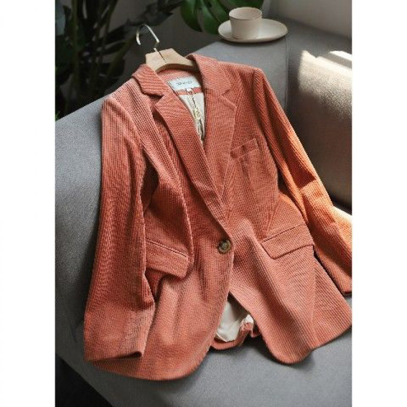 KoHuiJoo Corduroy Blazer Women 2022 Spring Autumn Coat Long Sleeve Loose Plus Size Solid Pockets Casual Blazers Jacket