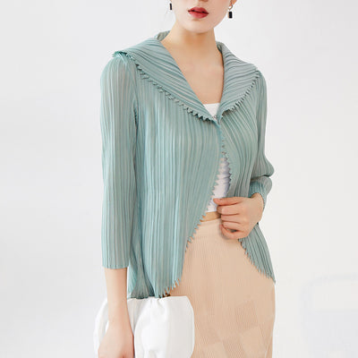 Miyake pleated jacket women's niche design 2022 new loose gear lapel top Western-style cardigan