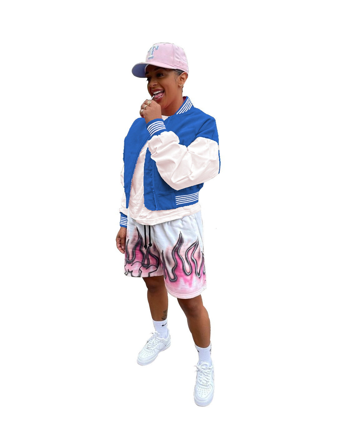HHDMV 2021 Spring New Women Fashion Street Hip Hop Style Baseball Jacket Long Sleeve Zipper Striped Baseball Jacket