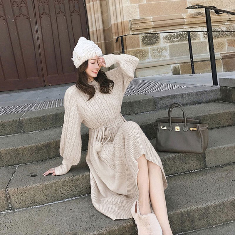 Slim Twist Autumn Winter Sweater Dress Knitted Women Sweaters Pullover Long Sleeve Round Neck Pullovers Knit Sweater Dress Warm