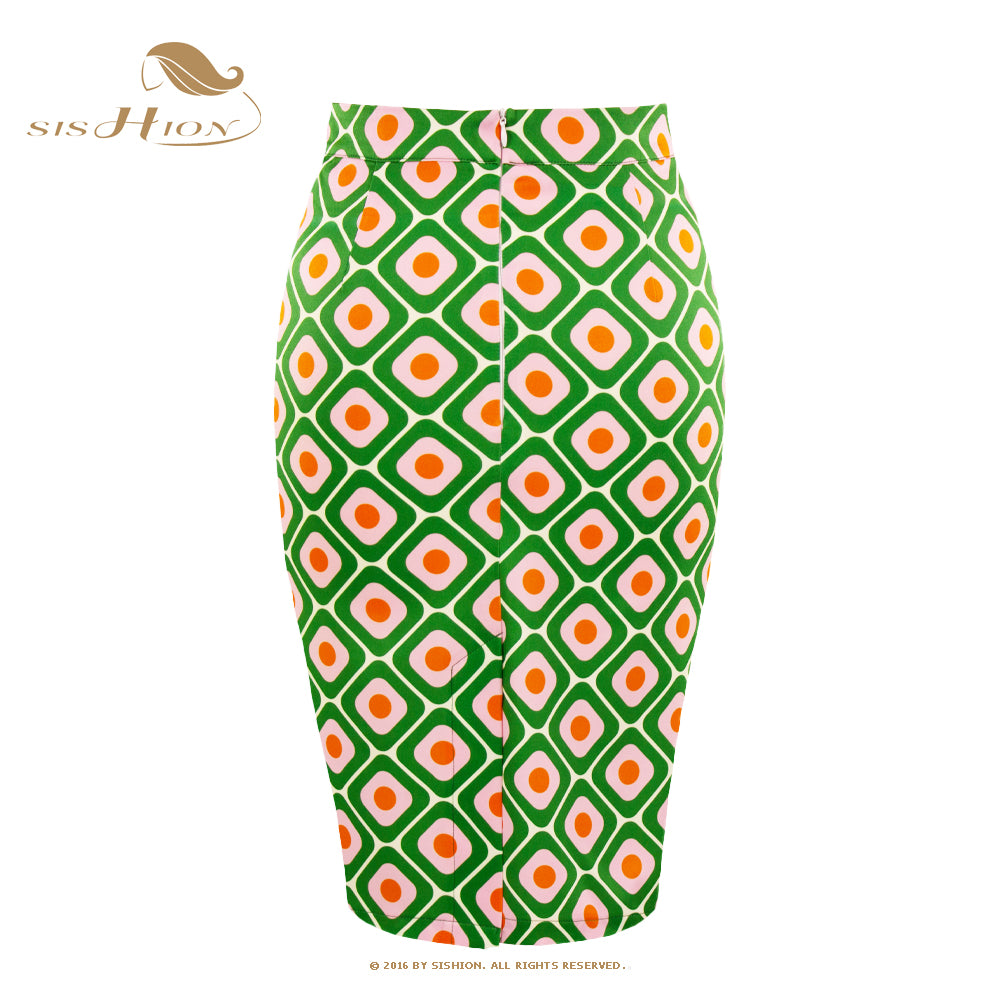 SISHION 2022 New Green Printed Summer Skirts for Women SS0028 Y2K Midi Slip Hip High Waist Vintage Sexy Pencil Skirt Jupe