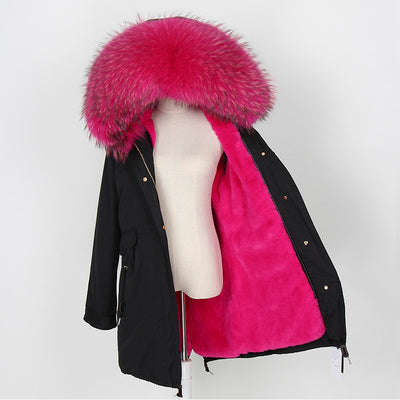 Winter Jacket Women 2021 Real Fur Coat Long Parka Natural Raccoon Fur Collar Outerwear Black Streetwear 3 In 1 New Fashion Brand