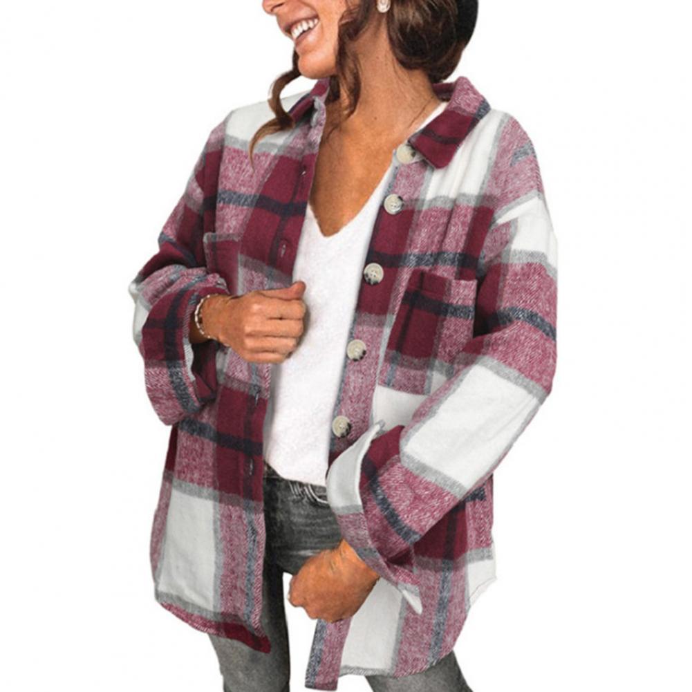 Plaid Shirts Womens Blouses And Tops Polyester Long Sleeve Casual Shirts Loose Boyfriend Jacket blusa feminina рубашка женская