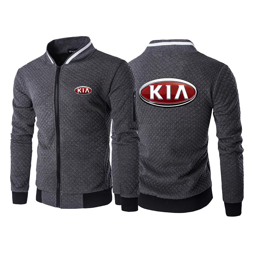 2022 KIA MOTORS Brand Men Zipper Sweatshirts Zipper Collar Jacket Cardigan Plaid Sweatshirt Long Sleeve Tops Streetwear