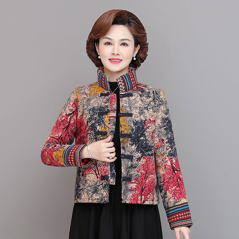 Fashion Traditional Chinese Style Autumn Women Cotton Warm Retro Printed Jackets Cardigan Outerwear Coat Tops Oriental Clothing