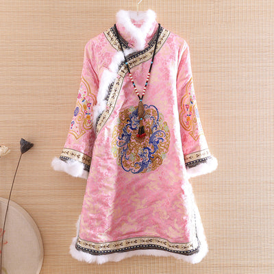 High-end Autumn Winter Women Midi Coat Top Chinese Style Retro Jacquard Elegant Loose Lady Warm Trench Coat Female S-XXL