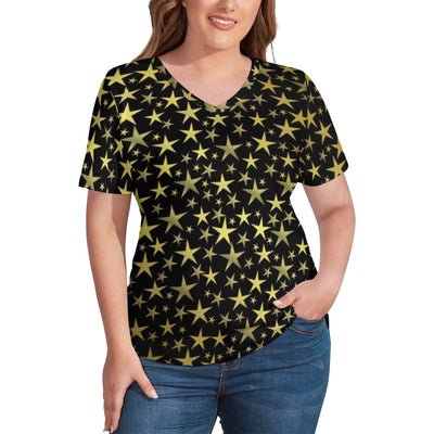 Red White Blue Star T Shirt Plus Size Patriotic USA Flag Cute T-Shirts Short-Sleeve V Neck Casual Tshirt Women Sexy Graphic Tops