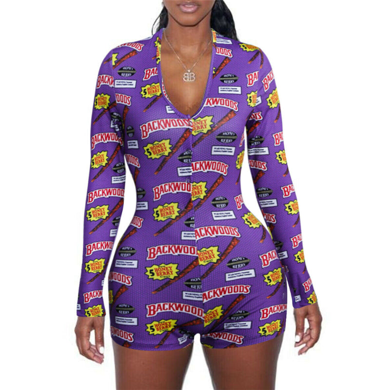women sexy short playsuit black purple blue print long sleeve rompers 2021 new female elastic skinny sexy party bodysuits
