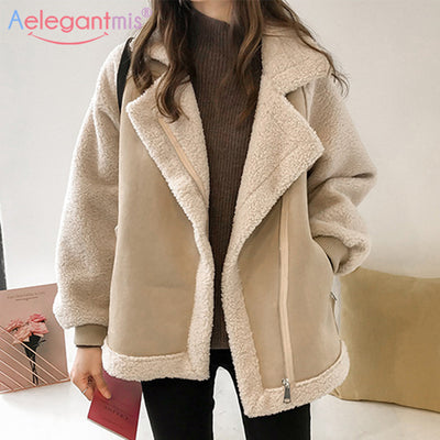 New Women Winter Faux Fur Suede Jackets Coat Thicken Warm Lambs Wool Teddy Coats Ladies Loose Oversized Outwear Tops 2022