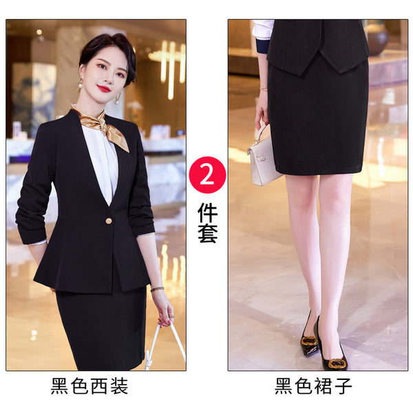 Long Sleeve Fashion Short Temperamental Stand Collar Business Wear Hotel Uniforms Women's Pants Suit Sense Formal Suit