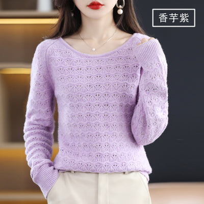 BELIARST 2022 Fall New Ladies Crew Neck Hollow Knit Long Sleeve Sweater  Merino Wool Pullover Women&#39;s Clothes Top Casual