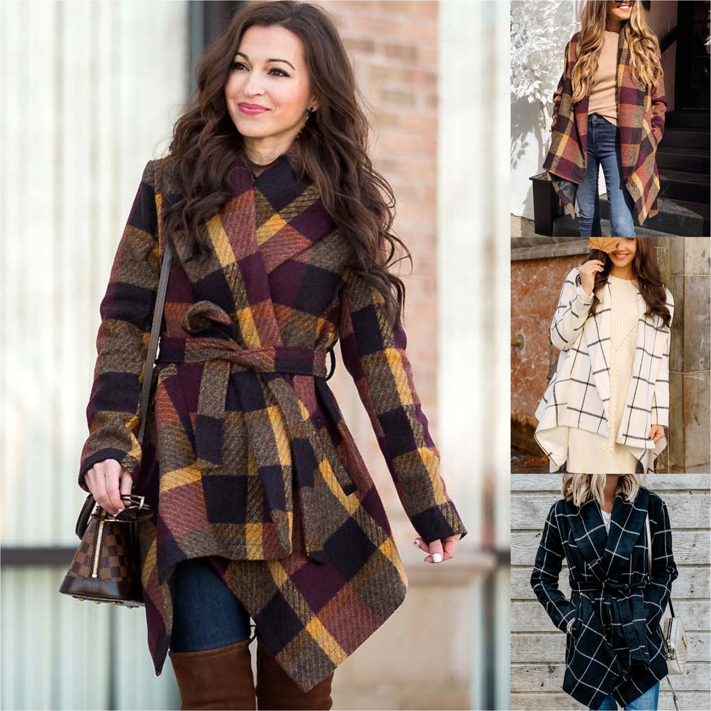 2021 Autumn Winter New Wool Coat Loose Check Women&#39;s Mid-length Warm Fashion Coat Windbreaker Women&#39;s Winter Coat Jacket