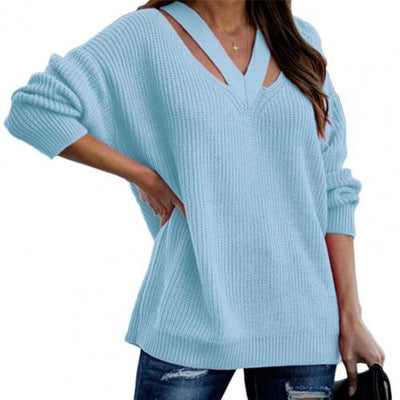 Loose Casual Ladies Long Sleeve Solid Color Autumn Sweater Daily Wear