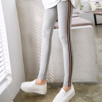 LJCUIYAO Women Legging Knee-Length Fashion Leggings Women Patchwork Stripe Leggings Knitted Fitness Black Bottom Workout Pants
