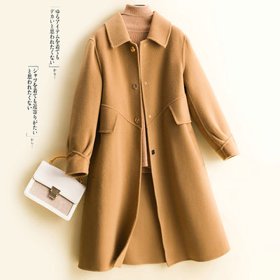 Double-sided wool coat women&#39;s mid-length 2022 autumn and winter new doll collar slim woolen coat temperament