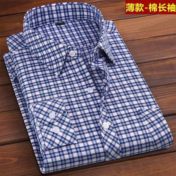 Autumn And Winter Men's Plaid Cotton Shirt Turn Down Collar Button Long Sleeve Business Casual Loose Plaid Shirt