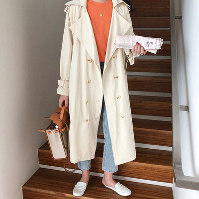 Korean Loose Medium Length Outdoor Women's Trench Double Breasted Windbreaker Autumn and Winter Coat Women's Trench