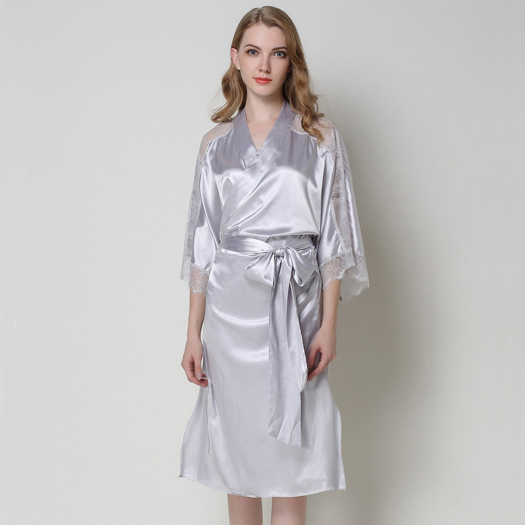 Pink Bride Kimono Wedding Robe Women Lace Sleepwear Satin Lingerie Sleep Gown With Belt Bathrobe Nightdress Summer Lounge Wear