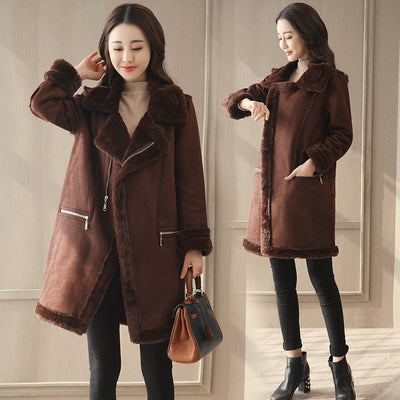 winter coat women clothing winter cotton padded jacket women's coat deer skin cashmere lamb hair thickened jacket medium length