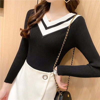 V Neck Sweater Woman Korean Fashion 2021 Autumn Clothes Women Casual Female Long Sleeve Top Knit Warm Pullovers Sueter Feminino