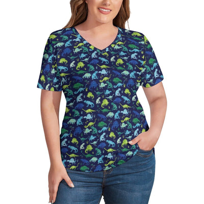 Animal Silhouette T-Shirts Retro Elephant Print V Neck Street T-Shirt Short Sleeve Harajuku Tee Shirt Sexy Top Tees Plus Size