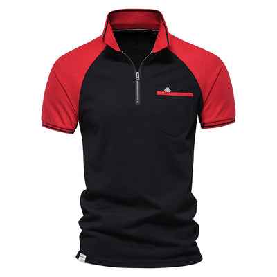 Men&#39;s Polo Shirt 2022 Spring and Summer New Two-color Stitching Zipper Placket Short Sleeve Polo Men&#39;s T-shirt Korean Fashion