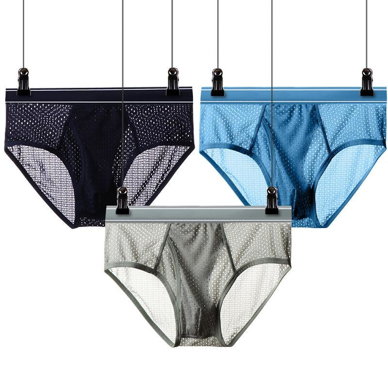 Underpants Men Underwear Mesh Holes Qucik Dry Sexy Briefs Breathable Thin Mens Slips Cueca Male Panties Gay Man