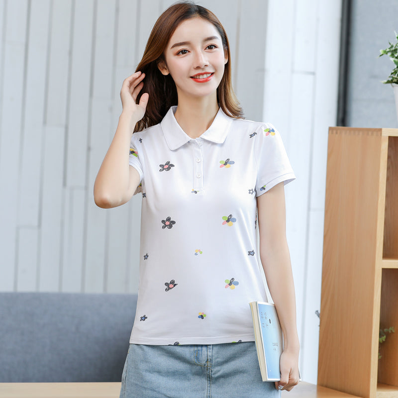 Baharcelin 3XL 4XL Embroidery Polo Shirt Tops Tees women Gril Turn-down Collar Short Sleeve Cotton Tees Female Polos Tops Muje