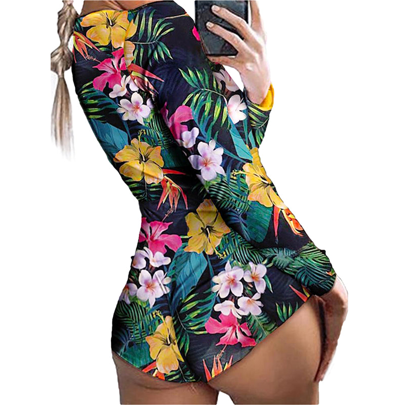 2021 New Sexy Women Romper Pajamas Casual Deep V Neck Long Sleeve One Piece Bodysuit For Summer