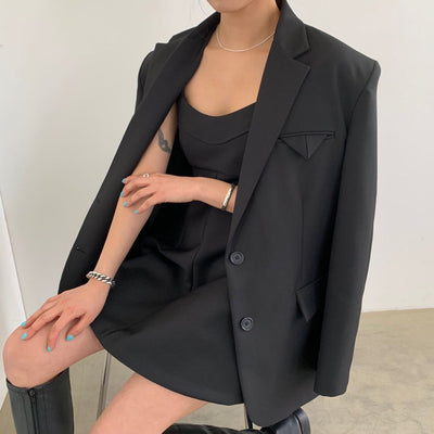Women Female 2022 Spring Autumn Ladies Tops Solid Vintage Blazer mujer Single Breasted Office Long Sleeve Loose Suit Coat Jacket