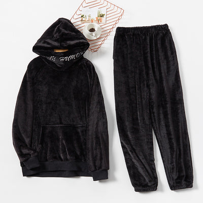 Flannel Sweater Style Warmth Can Go Out Pajamas Men's Winter Hooded Home Service Thick Pajamas and Cashmere Men's Pajamas Set