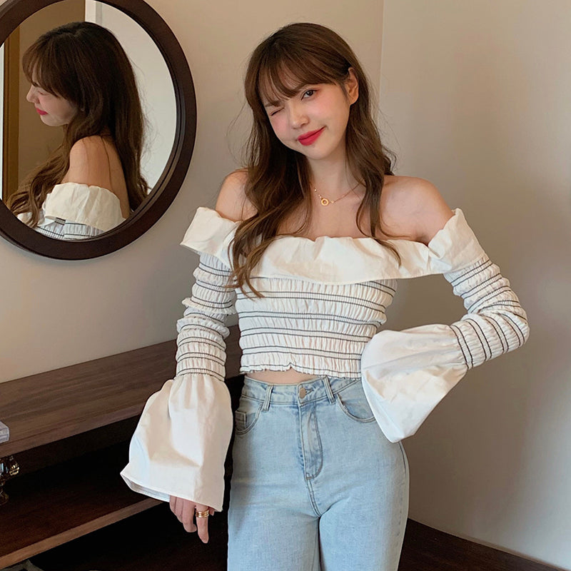 2021 Autumn New Ins Fashion Sexy One-shoulder Women&#39;s Shirt Slim Wild Tube Hipster Top Vintage Basic Cute Long Sleeves For Women
