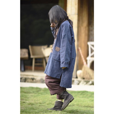 Women Parkas Cotton Linen Winter Autumn Contrast Color 2022 New Cardigan Retro Cotton-padded Irregular Clothing Warm Coat Female