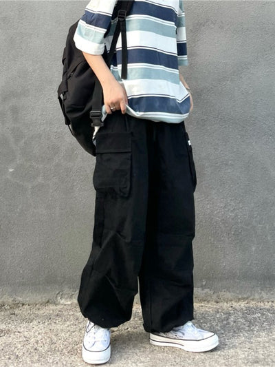 Juspinice Baggy Black Cargo Pants for Men Khaki Cargo Trousers Male Women Vintage Loose Casual Autumn Japanese Streetwear Retro