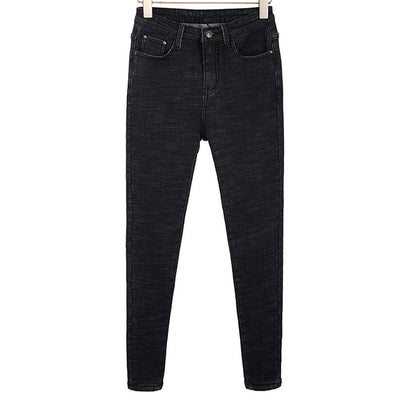 NEW Women Ladies High Waist Fleece Lined Jeans Winter Solid Color Keep Warm Casual Wild Slim Stretch Pants Trousers with Pockets
