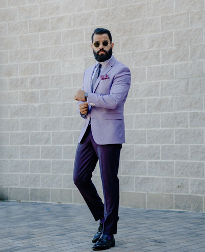 Spring Lavender Blazer Men Suits Slim Fit 2 Piece Dark Purple Pants Fashion Casual Flat Collar Two Button Men's Clothes Wear Set